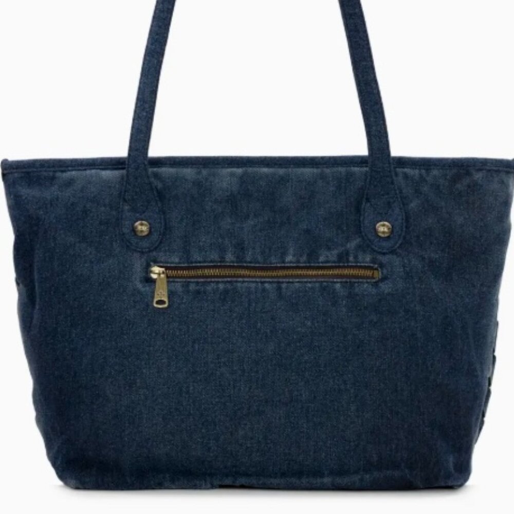 Patricia Nash Viotti Tote with Greek Map Scarf - Washed Woven Denim - NEW - Picture 3 of 8